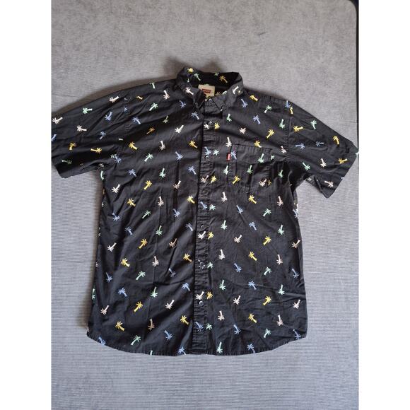 Levi's Other - Levis Shirt Mens Medium Black Palm Trees Button Short Sleeve Casual Hawaiian